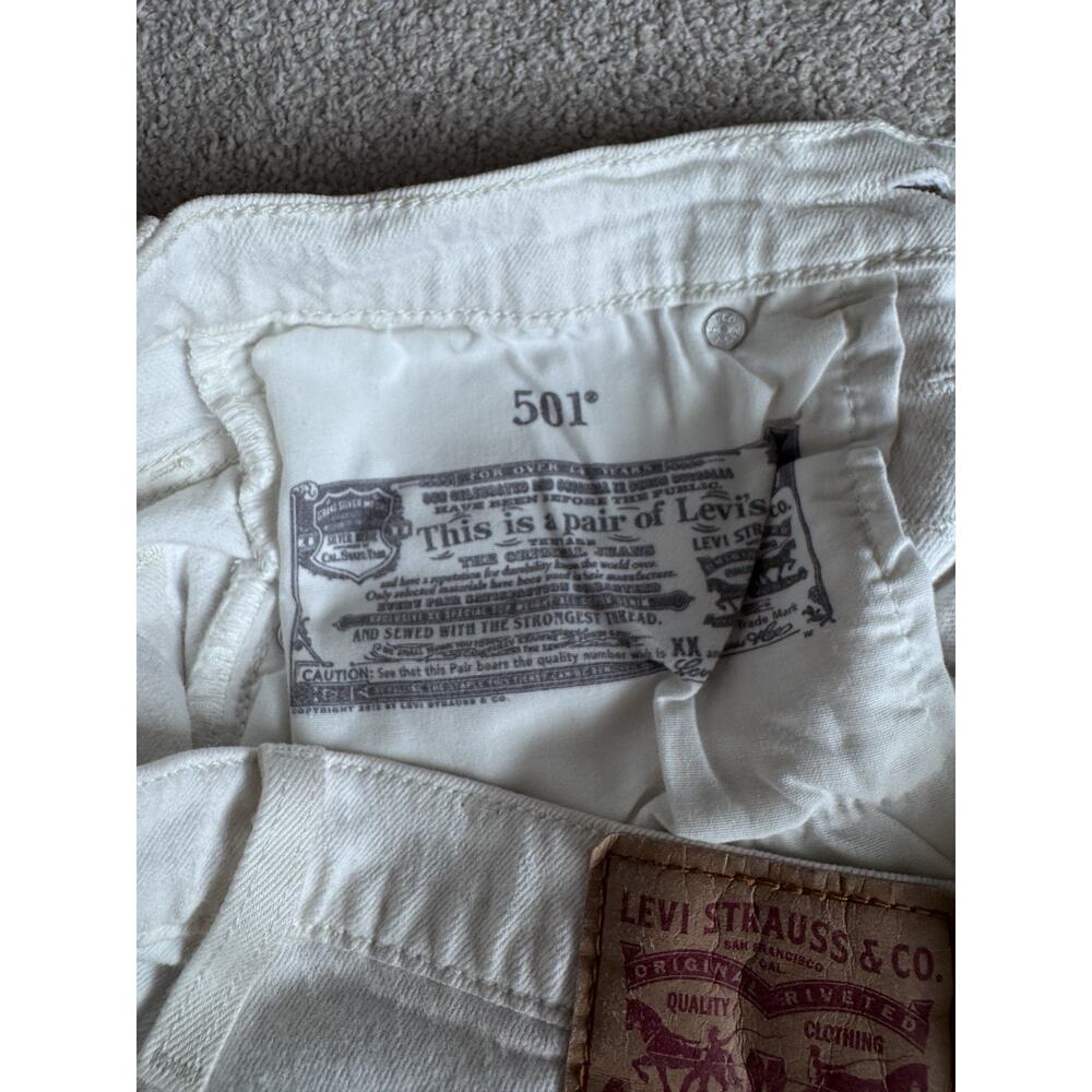 Levis 501 Jean Shorts Womens Size 24 Cut Off Button Fly White Frayed Hem Denim - Picture 3 of 5